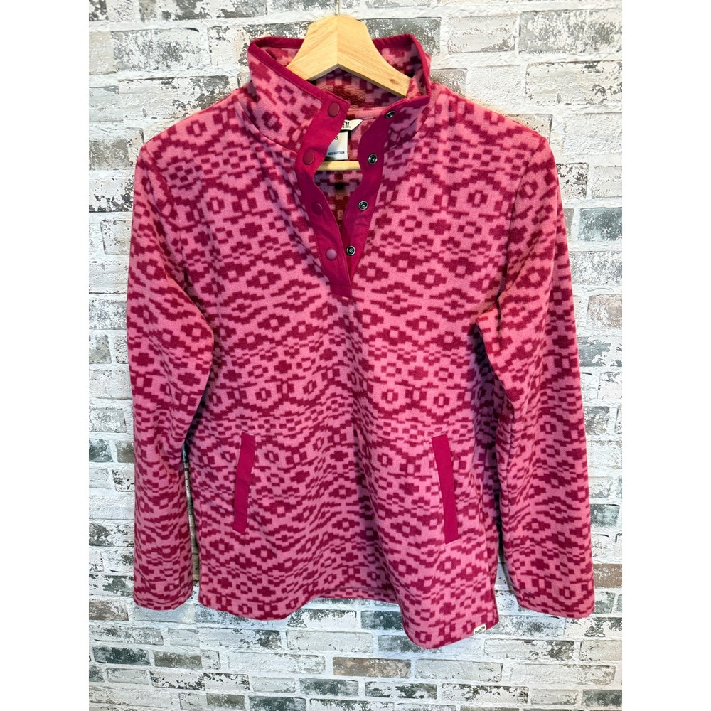 Duluth Trading Co Fleece Pullover Womens XS Pink Geometric Snap Neck Sweater